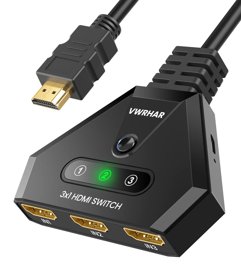 VWRHar HDMI prepínač 4K 3-portový rozdeľovač s vysokorýchlostným HDMI káblom, 3 vstupy 1 výstup, 4K 3D 1080P UHD HDCP 2.2, pre Xbox PS3/4/5 Apple TV Fire Stick