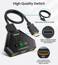 VWRHar HDMI prepínač 4K 3-portový rozdeľovač s vysokorýchlostným HDMI káblom, 3 vstupy 1 výstup, 4K 3D 1080P UHD HDCP 2.2, pre Xbox PS3/4/5 Apple TV Fire Stick 4