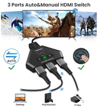 VWRHar HDMI prepínač 4K 3-portový rozdeľovač s vysokorýchlostným HDMI káblom, 3 vstupy 1 výstup, 4K 3D 1080P UHD HDCP 2.2, pre Xbox PS3/4/5 Apple TV Fire Stick 3