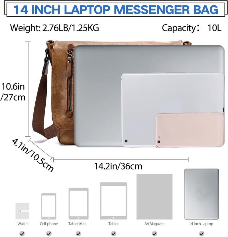 VX VONXURY Vászon Bőr Válltáska 14 Colos Laptop Táska Férfi Női Barna Retro