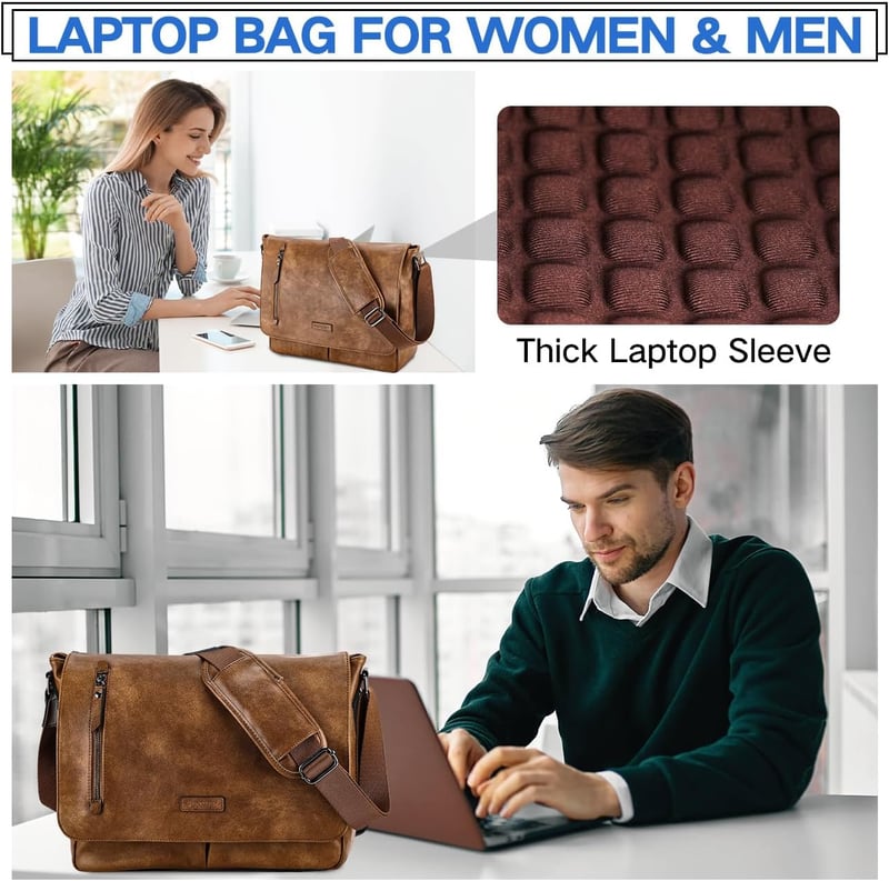 VX VONXURY Vászon Bőr Válltáska 14 Colos Laptop Táska Férfi Női Barna Retro