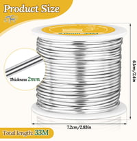Sârmă artizanală din aluminiu VynyQoo 2 mm, argintie, 33 m, sârmă maleabilă și flexibilă pentru bijuterii, sculpturi DIY, modelaj, aranjamente florale și împletituri din sârmă 5