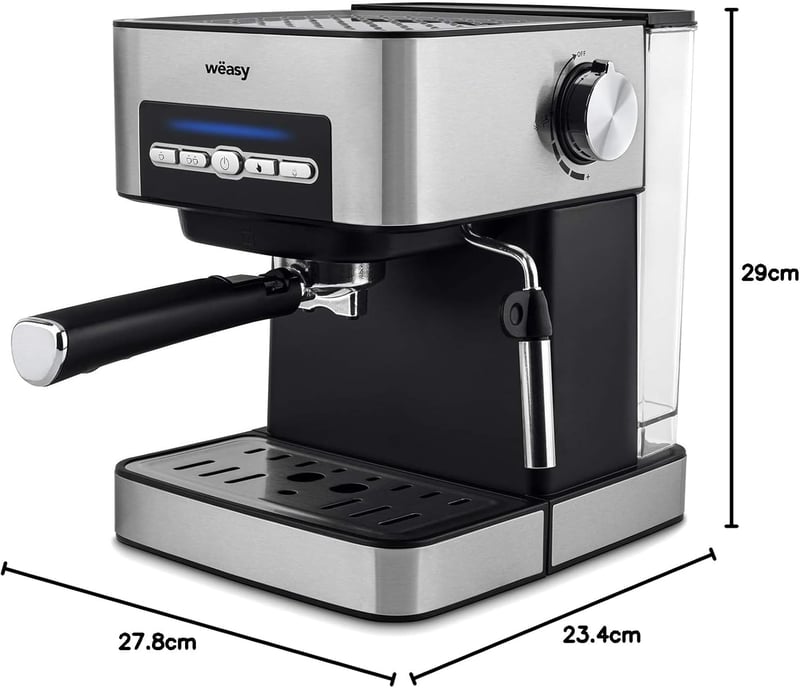 Wëasy KFX32 Automata Eszpresszó Kávéfőző, 20 Bar Nyomás, 4 Program, 1,6L Víztartály, Csészemelegítő, Gőzölő, Ezüst-Fekete