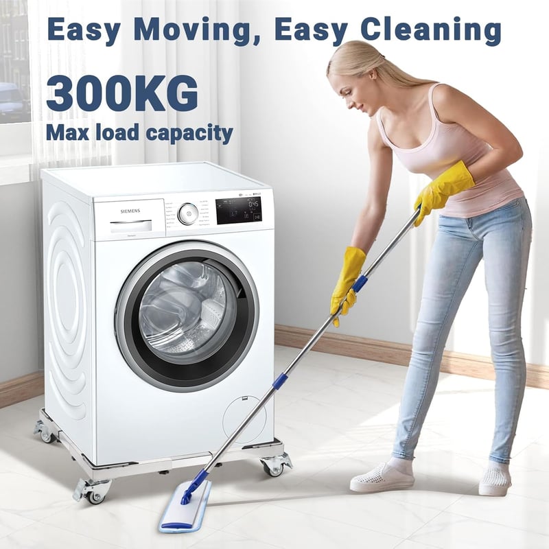 W B D WEIBIDA Rozsdamentes Mosógép Alap 50-70 cm Állítható Szélesség, 300 kg Terhelhetőség, Zárható Kerekek - Metallic, Stainless Steel