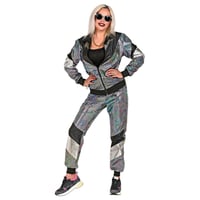 W WIDMANN MILANO Party Fashion Tepláková súprava v disko štýle, strieborná, kostým na 80. roky na karneval a párty, súprava na jogging, veľkosť XL 4