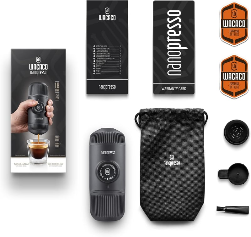 WACACO Nanopresso hordozható espresso kávéfőző 18 bar nyomás kézi működtetésű