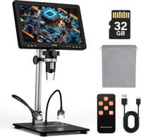 WADEO 10.1" LCD digitális mikroszkóp 1500x nagyítás 32GB kártyával, USB csatlakozás, 8 LED, fém állvány, javításhoz és szolderozáshoz 1