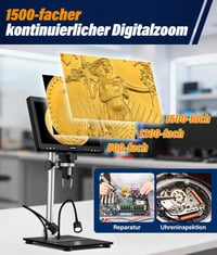 WADEO 10.1" LCD digitális mikroszkóp 1500x nagyítás 32GB kártyával, USB csatlakozás, 8 LED, fém állvány, javításhoz és szolderozáshoz 5