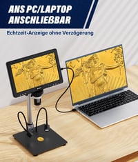 WADEO 10.1" LCD digitális mikroszkóp 1500x nagyítás 32GB kártyával, USB csatlakozás, 8 LED, fém állvány, javításhoz és szolderozáshoz 3