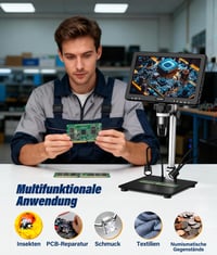 WADEO 10.1" LCD digitális mikroszkóp 1500x nagyítás 32GB kártyával, USB csatlakozás, 8 LED, fém állvány, javításhoz és szolderozáshoz 7