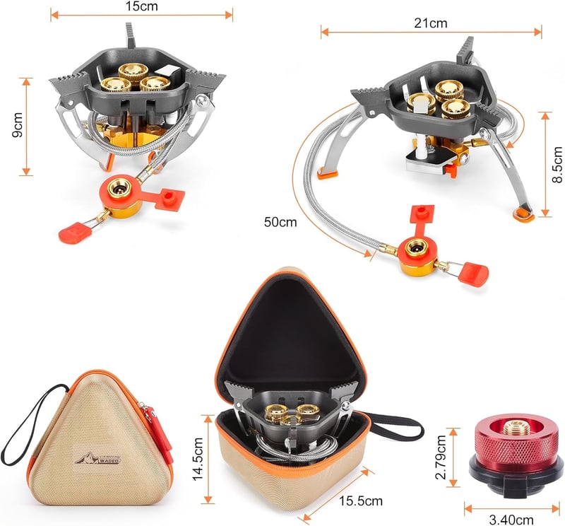 WADEO 7200W szélálló kemping gázfőzőhely piezo gyújtással és bután adapterrel