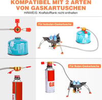WADEO 7200W szélálló kemping gázfőzőhely piezo gyújtással és bután adapterrel 7