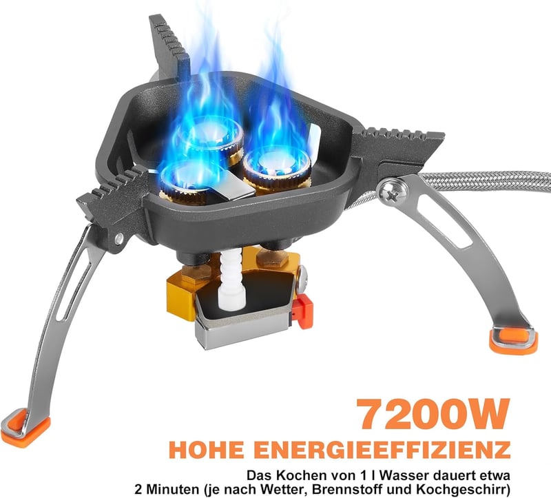 WADEO 7200W szélálló kemping gázfőzőhely piezo gyújtással és bután adapterrel