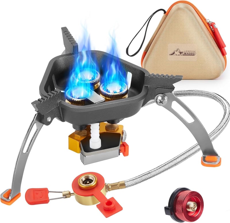 WADEO 7200W szélálló kemping gázfőzőhely piezo gyújtással és bután adapterrel
