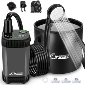 Set de duș pentru camping WADEO, pompă de duș electrică reîncărcabilă, cu afișaj inteligent al temperaturii și presiune a apei reglabilă - Gri