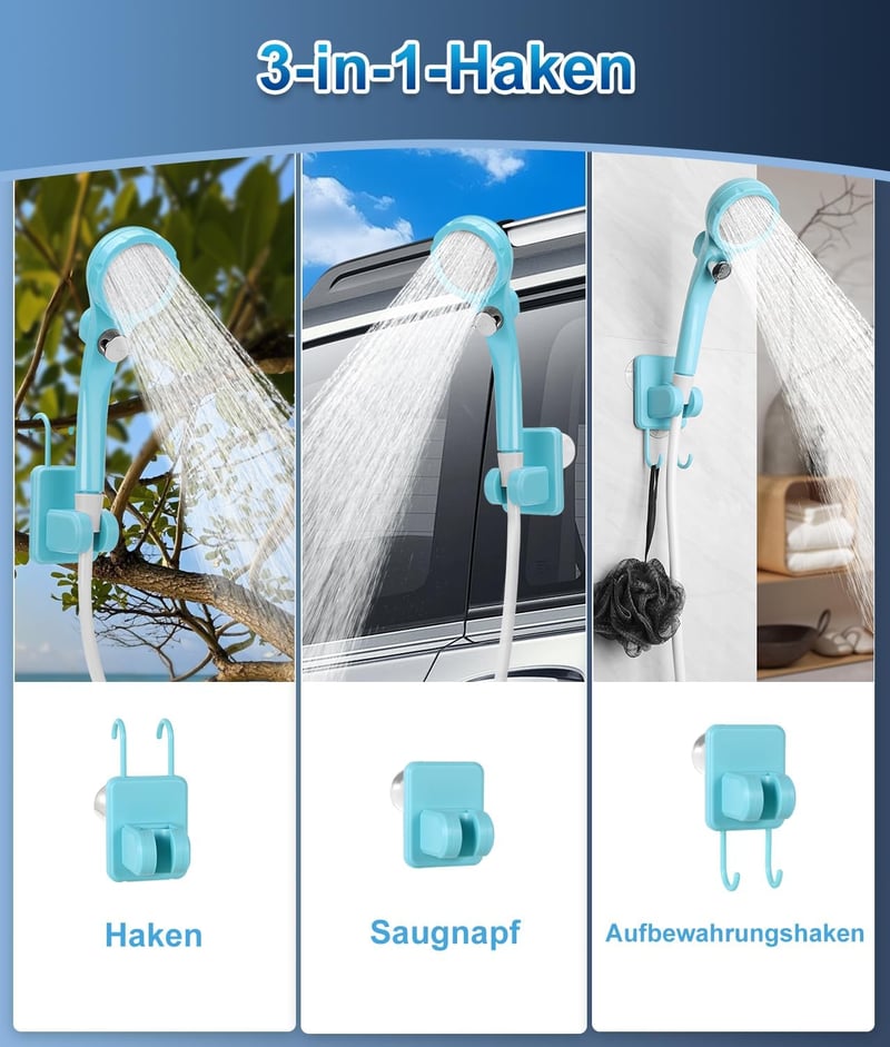 WADEO Hordozható Campingzuhany Akkumulátorral és Pumpával, 6000-8000mAh Töltödhető Akkus Kültéri Zuhany