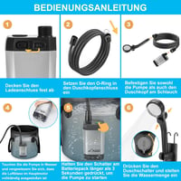 WADEO Hordozható Campingzuhany Akkumulátorral és Pumpával, 6000-8000mAh Töltödhető Akkus Kültéri Zuhany 8