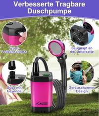 WADEO Hordozható Campingzuhany Akkumulátorral és Pumpával, 6000-8000mAh Töltödhető Akkus Kültéri Zuhany 5