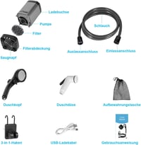 WADEO Hordozható Campingzuhany Akkumulátorral és Pumpával, 6000-8000mAh Töltödhető Akkus Kültéri Zuhany 10
