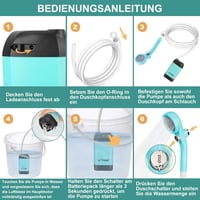 WADEO Hordozható Campingzuhany Akkumulátorral és Pumpával, 6000-8000mAh Töltödhető Akkus Kültéri Zuhany 10