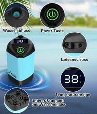 WADEO Hordozható Campingzuhany Akkumulátorral és Pumpával, 6000-8000mAh Töltödhető Akkus Kültéri Zuhany 7