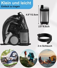 WADEO Hordozható Campingzuhany Akkumulátorral és Pumpával, 6000-8000mAh Töltödhető Akkus Kültéri Zuhany 7