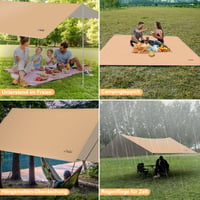 WADEO Vodootporna kamperska cerada 4x3 m, kaki - sa štapovima, klinovima i užadima za zatezanje, ultralaka vanjska zaštita od kiše za planinarenje i piknik 6