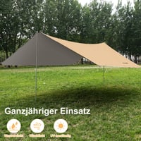 WADEO Vodootporna kamperska cerada 4x3 m, kaki - sa štapovima, klinovima i užadima za zatezanje, ultralaka vanjska zaštita od kiše za planinarenje i piknik 8