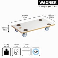 WAGNER 1318 Cărucior de transport mobilă, placă MDF cu strat special, 57,5x30x10 cm, capacitate 200 kg, roți soft, suprafață antiderapantă, cărucior pentru mobilă 2