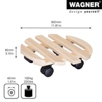WAGNER Paletti podmetač za biljke s kotačićima, Ø 30 x 8 cm, unutarnji stalak za cvijeće s kotačićima, FSC masivno bukovo drvo, nosivost 100 kg, proizvedeno u EU 2