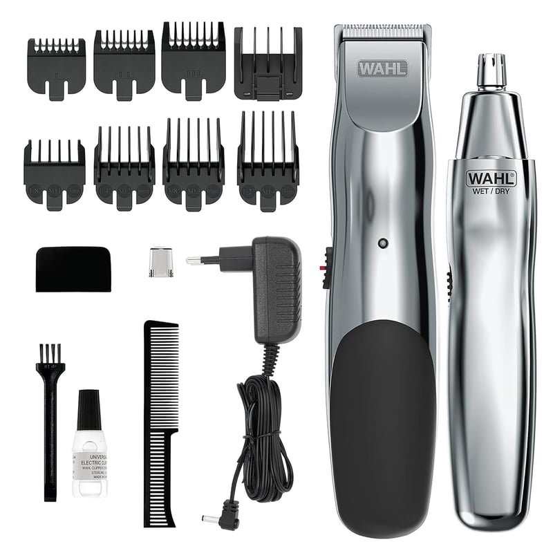 Set Wahl Groomsman cu acumulator pentru tuns barba și părul din nas, trimmer de precizie