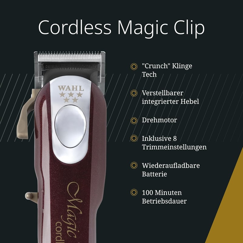 Wahl Magic Clip 5 Star vezeték nélküli hajvágó, piros - 100 perces akkumulátor, 8 fésűtartozék, szakáll és fejszőrzet vágásához