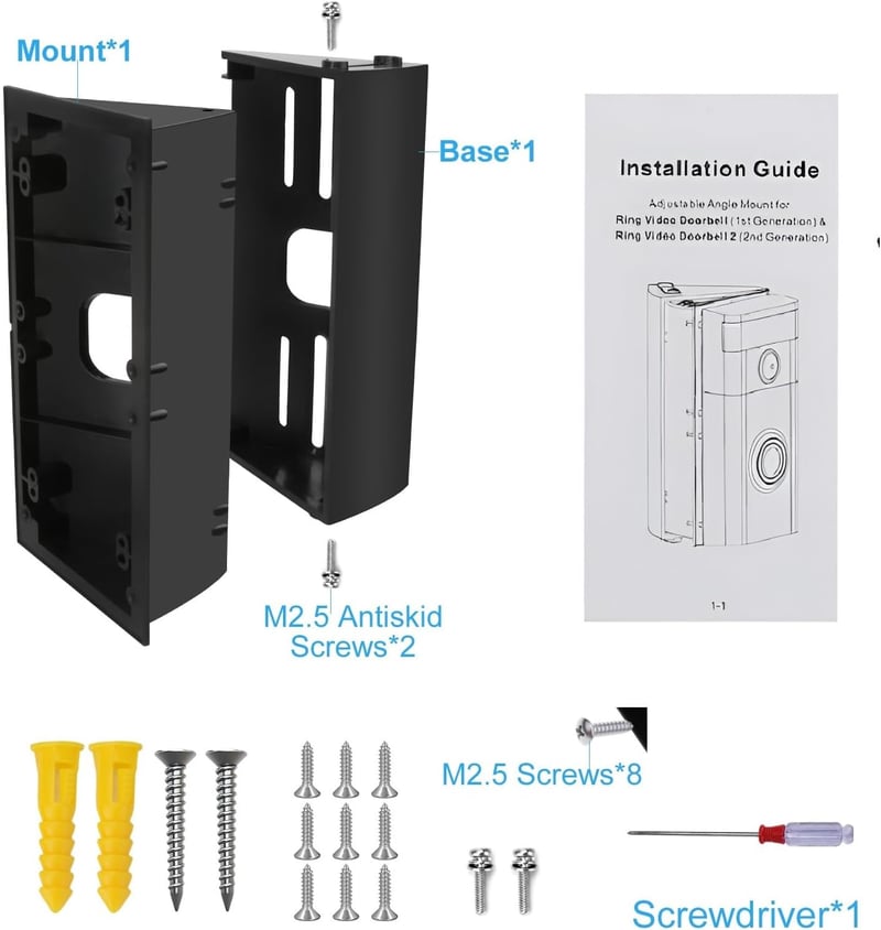 WAHXIYUG Állítható Szögű Tartókonzol Ring Video Doorbell 1/2/3/4 Csengőhöz - 30-55 Fokos Dőlésszög Beállító Szerelő Adapter