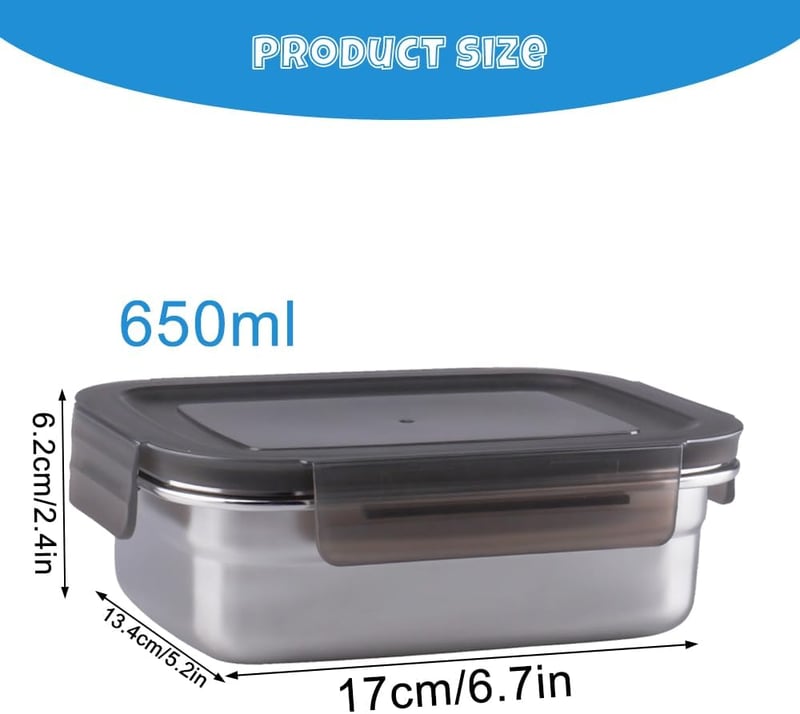 WakiHong 4 db-os Ételtartó Szett 650 ml, Fém Tárolódoboz Fedővel, Hűtőszekrény Tárolás - Black