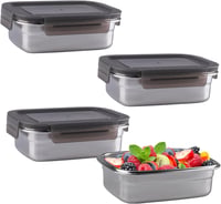 WakiHong 4 db-os Ételtartó Szett 650 ml, Fém Tárolódoboz Fedővel, Hűtőszekrény Tárolás - Black 1