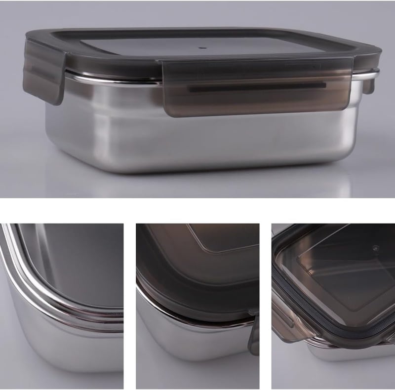 WakiHong 4 db-os Ételtartó Szett 650 ml, Fém Tárolódoboz Fedővel, Hűtőszekrény Tárolás - Black