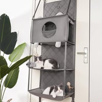 wakytu Ajtóra szerelhető macska mászótorony falra akasztható függő pihenő 4 szint levehető párnákkal szürke labdás játékkal beltéri 2