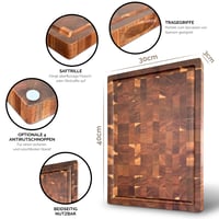Waldland Premium daska za rezanje od bagrema 40x30x3 cm - Debela drvena kuhinjska daska s utorom za sok, masivno drvo s poprečnim godovima 5