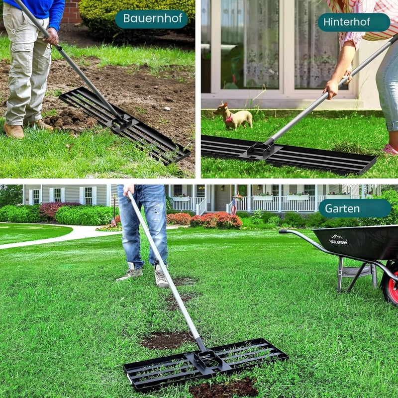 Walensee 7ft Fűnyíró Simító Rake Acél Nyéllel Kerthez Golfpályához - 213cm 114x25cm