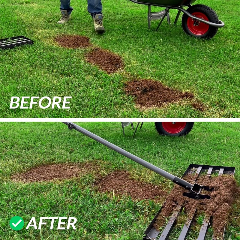 Walensee 7ft Fűnyíró Simító Rake Acél Nyéllel Kerthez Golfpályához - 213cm 114x25cm