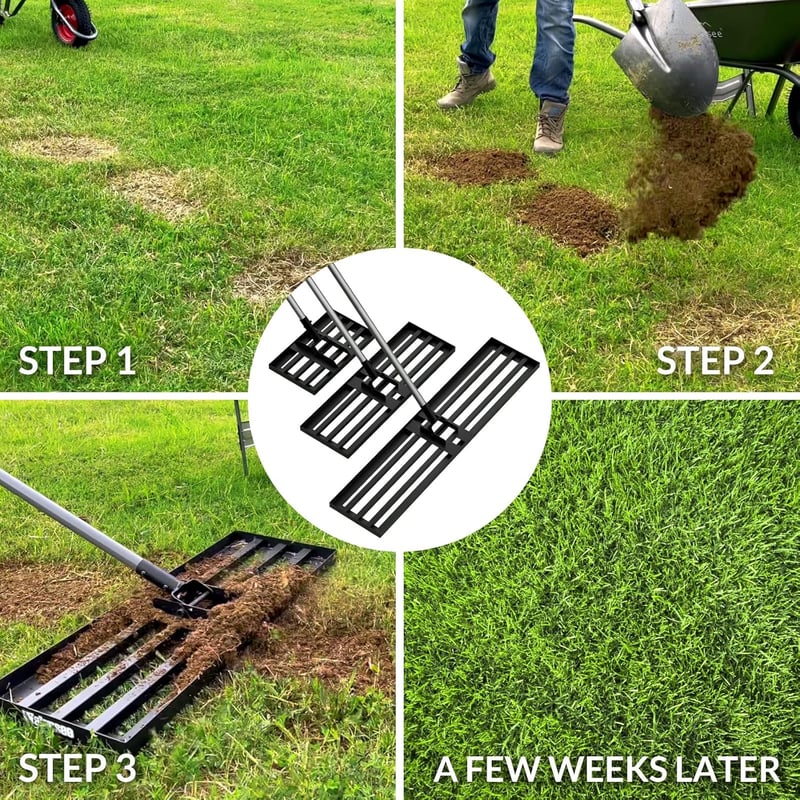 Walensee 7ft Fűnyíró Simító Rake Acél Nyéllel Kerthez Golfpályához - 213cm 114x25cm