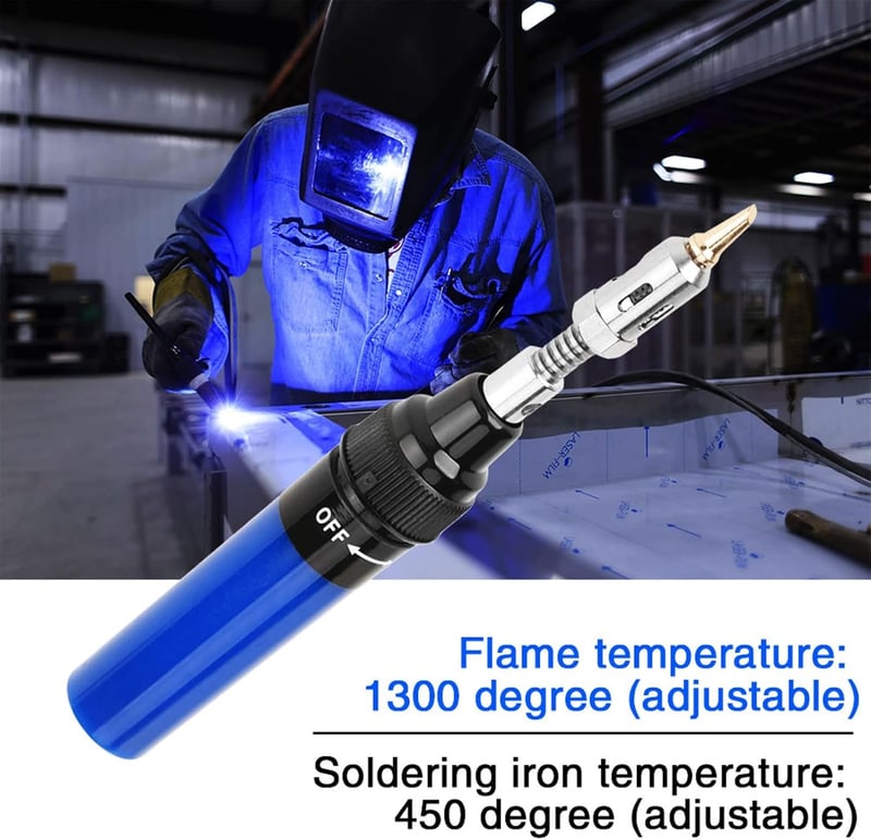 Walfront Gázos Forrasztópáka Készlet 1300°C Mini Égő Butángáz Ceruza Forrasztó Torch 8ml Tartály 35-45 Perc Kék