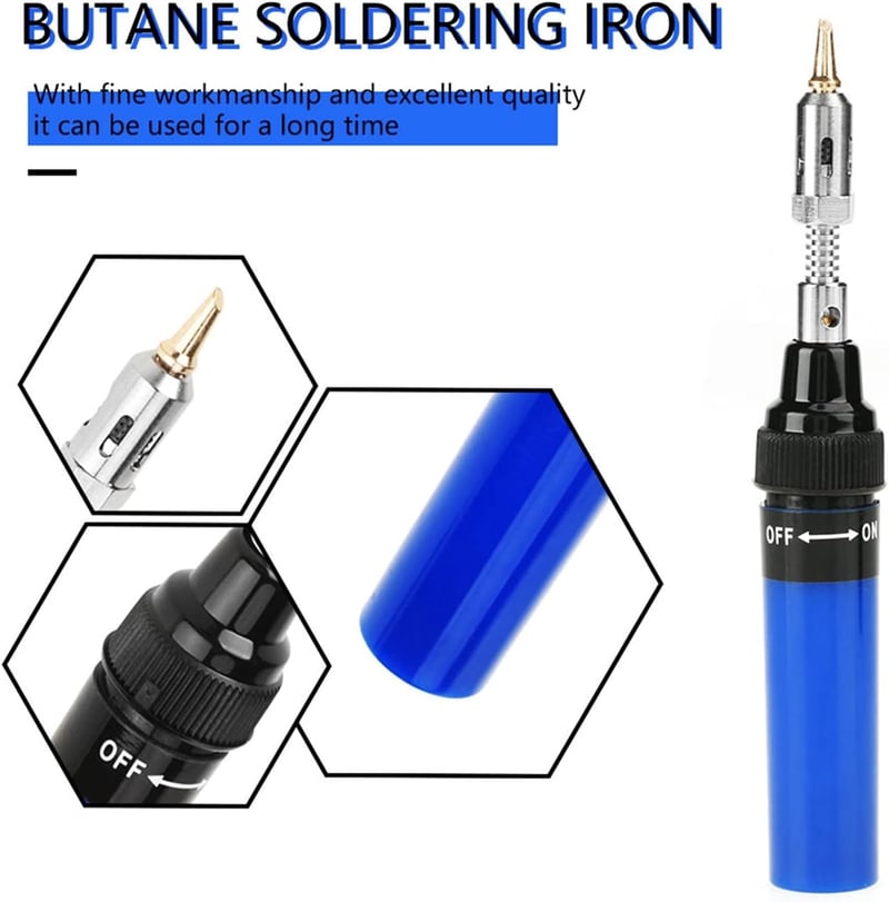 Walfront Gázos Forrasztópáka Készlet 1300°C Mini Égő Butángáz Ceruza Forrasztó Torch 8ml Tartály 35-45 Perc Kék