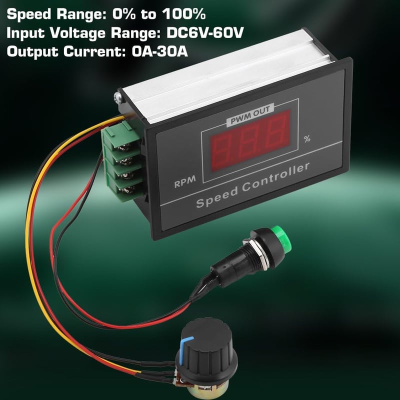 Walfront PWM DC motor fordulatszabályzó 6-60V 12V 24V 36V 48V 30A fokozatmentes start-stop kapcsoló