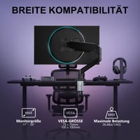 WALI GSMP001N Plynový držiak na monitor pre 17-34 palcové obrazovky, 12 kg, VESA 75/100 mm, so stolovou svorkou a priechodkou, čierny 3