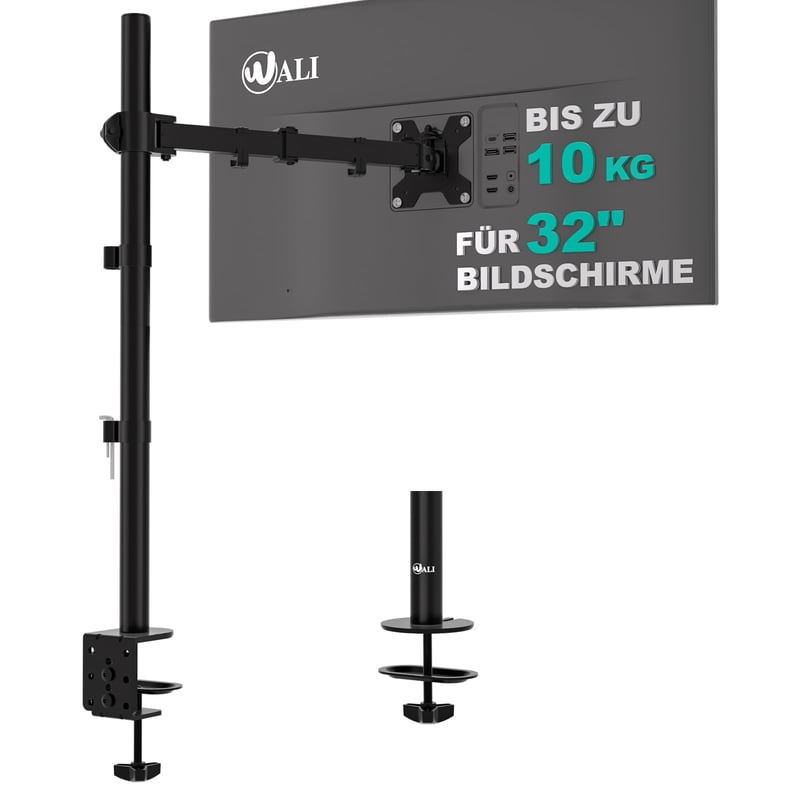 WALI M001XL Stolový držiak na monitor – do 32", 10 kg, plne polohovateľný, sklopný, otočný, VESA 75/100 mm, čierny