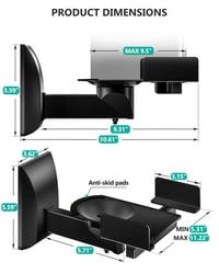 WALI SWM201 Nástenný držiak na reproduktory – dvojité upevnenie pre veľké priestorové reproduktory, nastaviteľný uhol, max. 25 kg, 1 pár, čierny 8