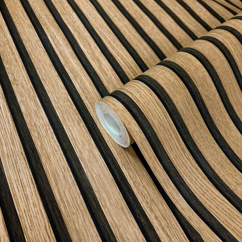 WALLCOVER Tapet Aspect Lemn Maro din Material Nețesut Panouri Acustice Efect 3D Stil Scandinav Lemn Natural Modern 10,05 m x 0,53 m Fabricat în Germania