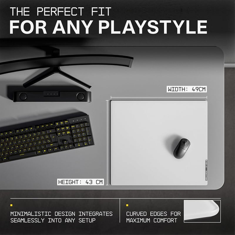 Wallhack SP-004 XL Üveg Gamer Egérpad 49x43cm - Professzionális Esport Mousepad Fehér