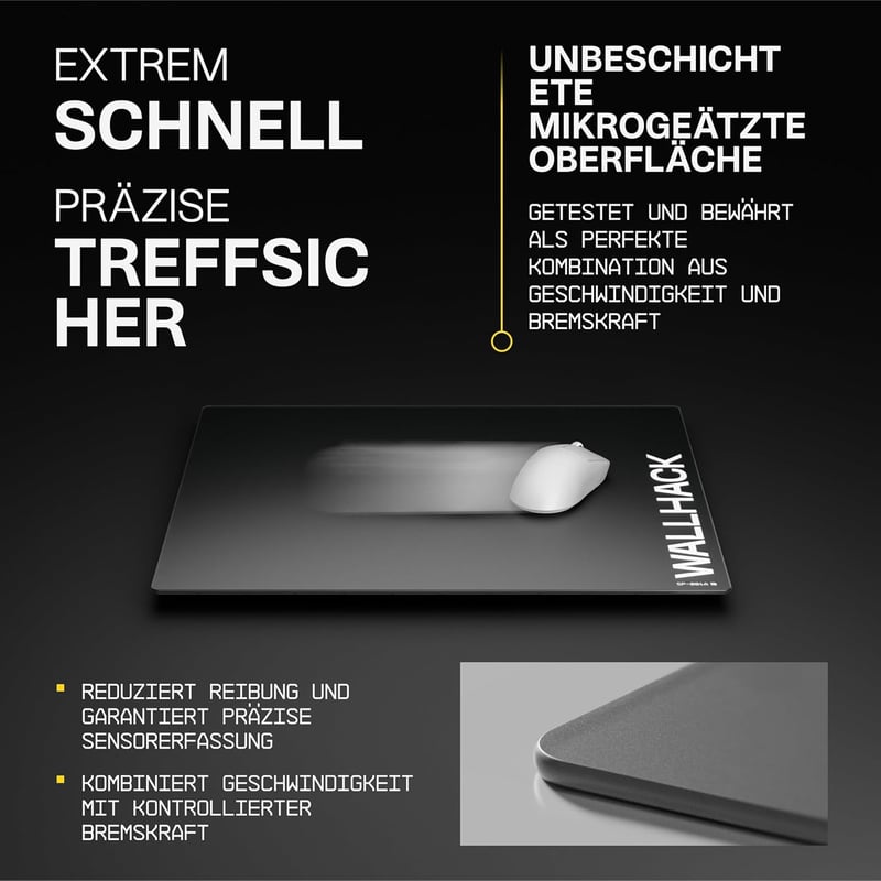Wallhack SP-004A Üveg Gamer Egérpad 390×450mm Fekete - Gyors Csúszás és Kontroll